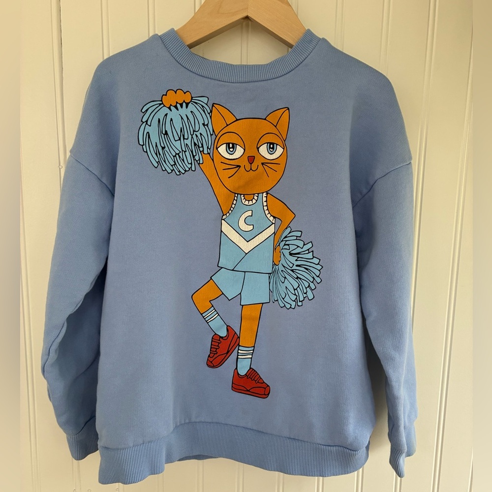 Mini Rodini Blue Organic Cotton Cat Cheerleader Sweatshirt